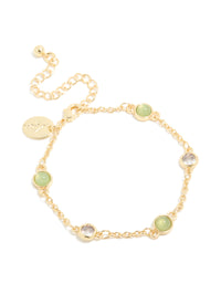 Gold Plated Green Aventurine Semi-Precious Cubic Zirconia Bracelet - link has visual effect only