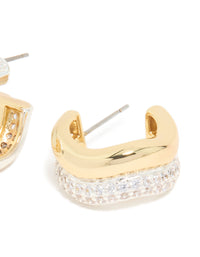 Mixed Metal Plated Cubic Zirconia Double Wave Earrings - link has visual effect only