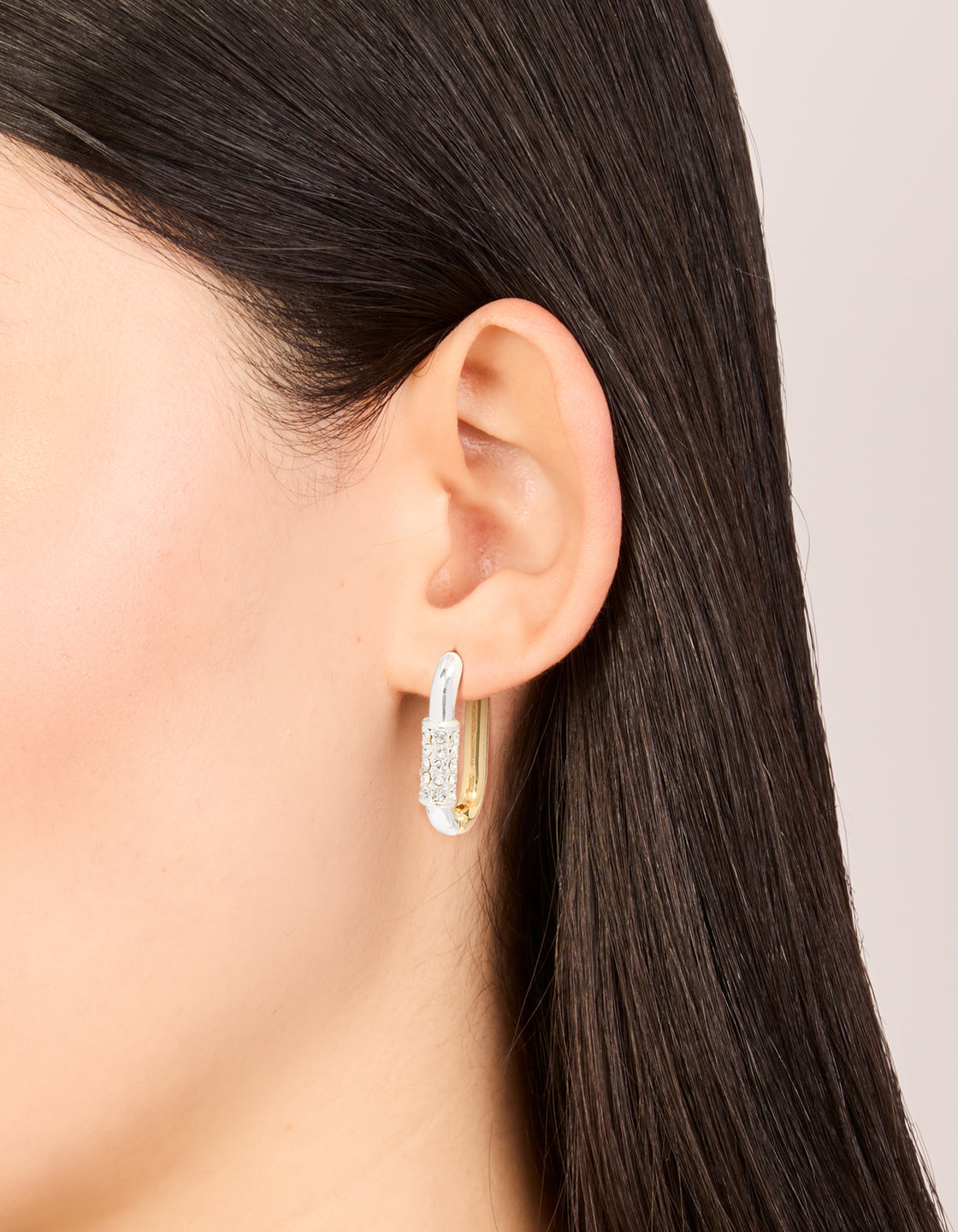 Mixed Metal Plated Diamante Small Carabiner Huggie Earrings