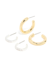 Mixed Metal Plated Cubic Zirconia Classic Hoop Earrings 2-Pack - link has visual effect only