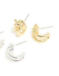 Mixed Metal Plated Knot Hoop Earrings 2 Pack - link has visual effect only