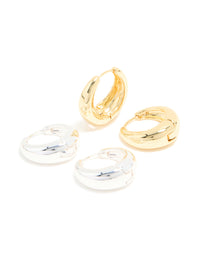 Mixed Metal Plated Thick Large Huggie Earrings 2-Pack - link has visual effect only