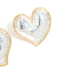 Mixed Metal Plated Large Molten Heart Stud Earrings - link has visual effect only
