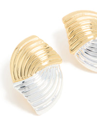 Mixed Metal Plated Wavy Ribbed Stud Earrings - link has visual effect only