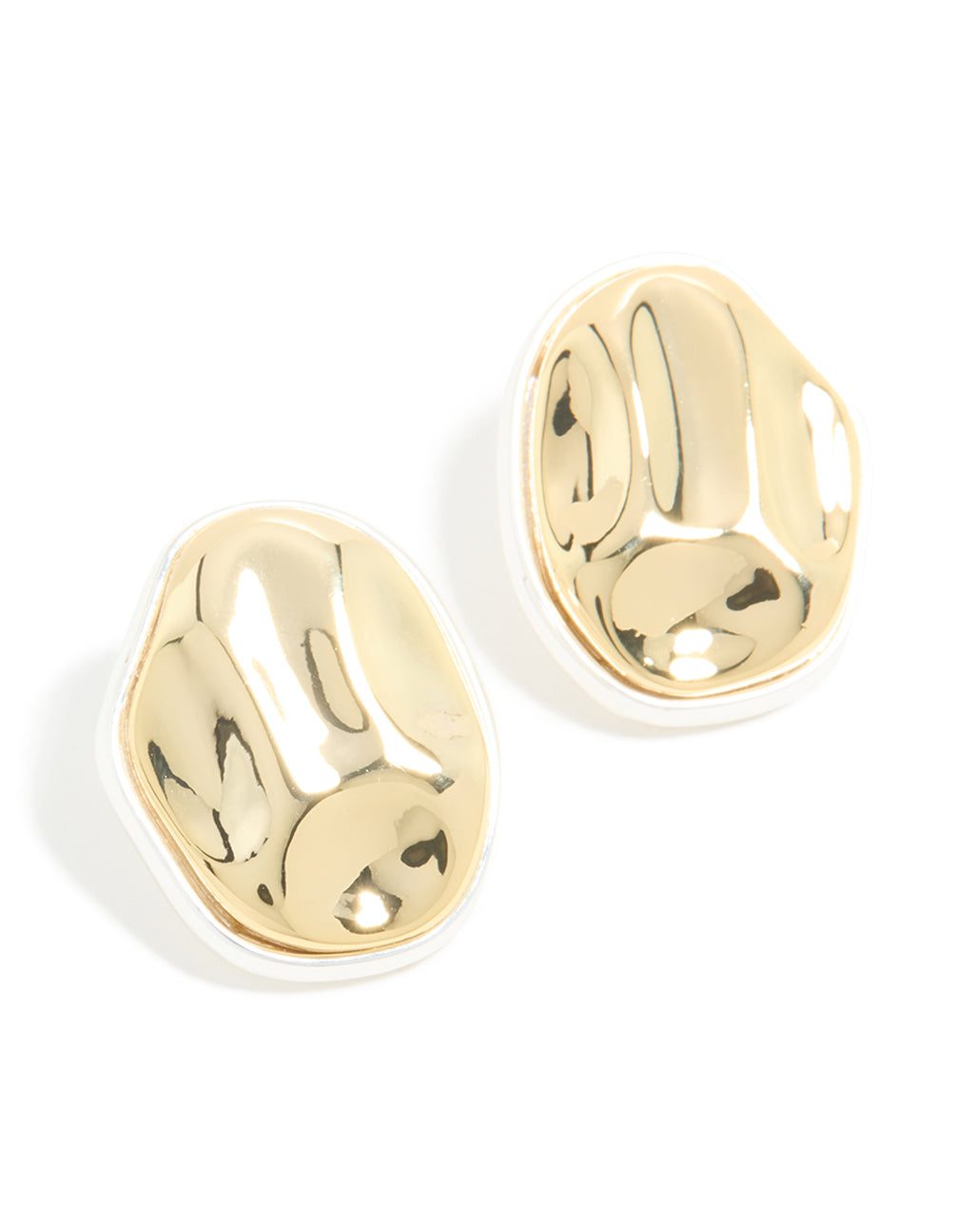 Mixed Metal Plated Outlined Molten Oval Earrings
