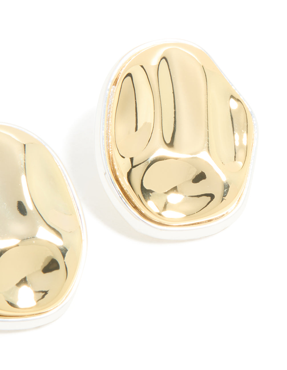 Mixed Metal Plated Outlined Molten Oval Earrings