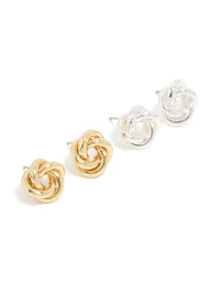 Mixed Metal Plated Knot Stud Earrings 2 Pack - link has visual effect only