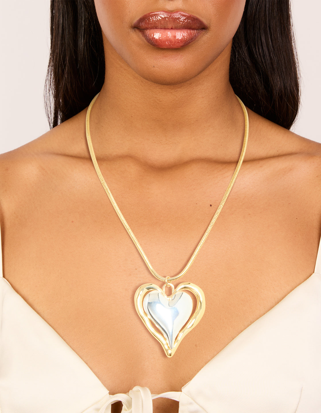 Mixed Metal Plated Large Molten Heart Pendant Necklace