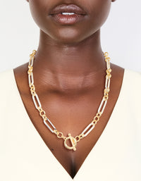 Mixed Metal Plated Link Chain Necklace - link has visual effect only