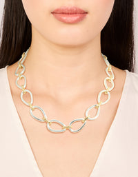 Mixed Metal Plated Organic Oval Link Necklace - link has visual effect only