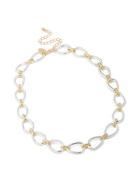 Mixed Metal Plated Organic Oval Link Necklace - link has visual effect only