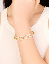 Mixed Metal Plated Oval Multi Link Chain Bracelet - link has visual effect only