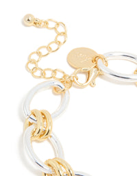Mixed Metal Plated Oval Multi Link Chain Bracelet - link has visual effect only