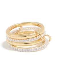 Mixed Metal Plated Cubic Zirconia Pavé Linked Ring Set - link has visual effect only
