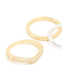 Mixed Metal Plated Cubic Zirconia Thin Rings 4-Pack - link has visual effect only