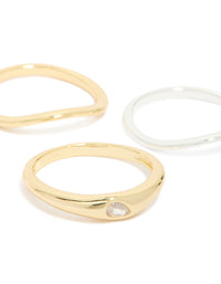 Mixed Metal Plated Cubic Zirconia Thin Wavy Ring 4-Pack - link has visual effect only