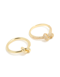 Gold Plated Cubic Zirconia & Smooth Knotted Rings 2-Pack - link has visual effect only