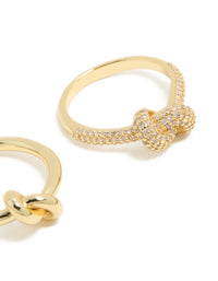 Gold Plated Cubic Zirconia & Smooth Knotted Rings 2-Pack - link has visual effect only