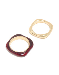 Gold Plated & Burgundy Square Band Rings 2-Pack - link has visual effect only