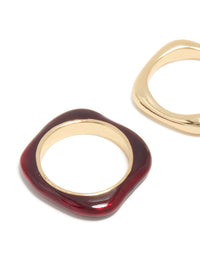 Gold Plated & Burgundy Square Band Rings 2-Pack - link has visual effect only