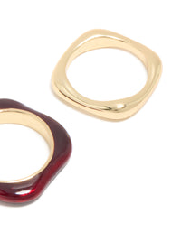 Gold Plated & Burgundy Square Band Rings 2-Pack - link has visual effect only