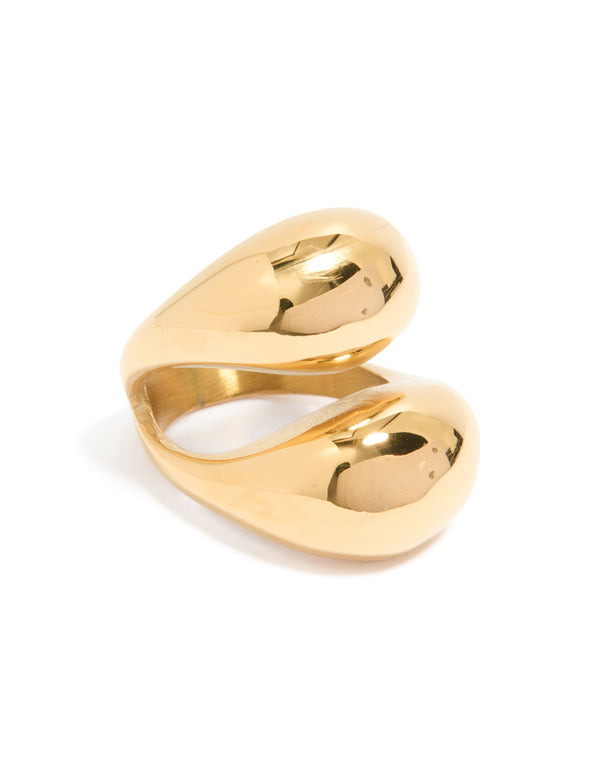 Showcasing a waterproof gold plated stainless steel open orb ring front view