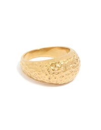 This waterproof gold plated stainless steel molten rock ring features chunky design front view - link has visual effect only