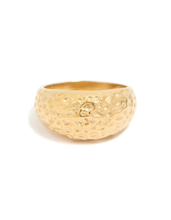 Crafted from waterproof gold plated stainless steel molten rock material with chunky silhouette close up view