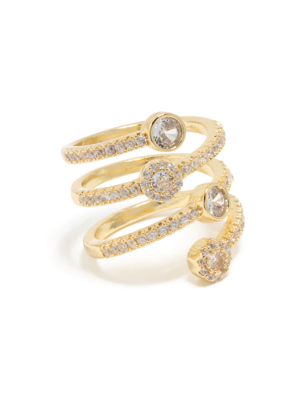 Gold Plated Cubic Zirconia Crystal Dazzling Wrap Layered Ring front view