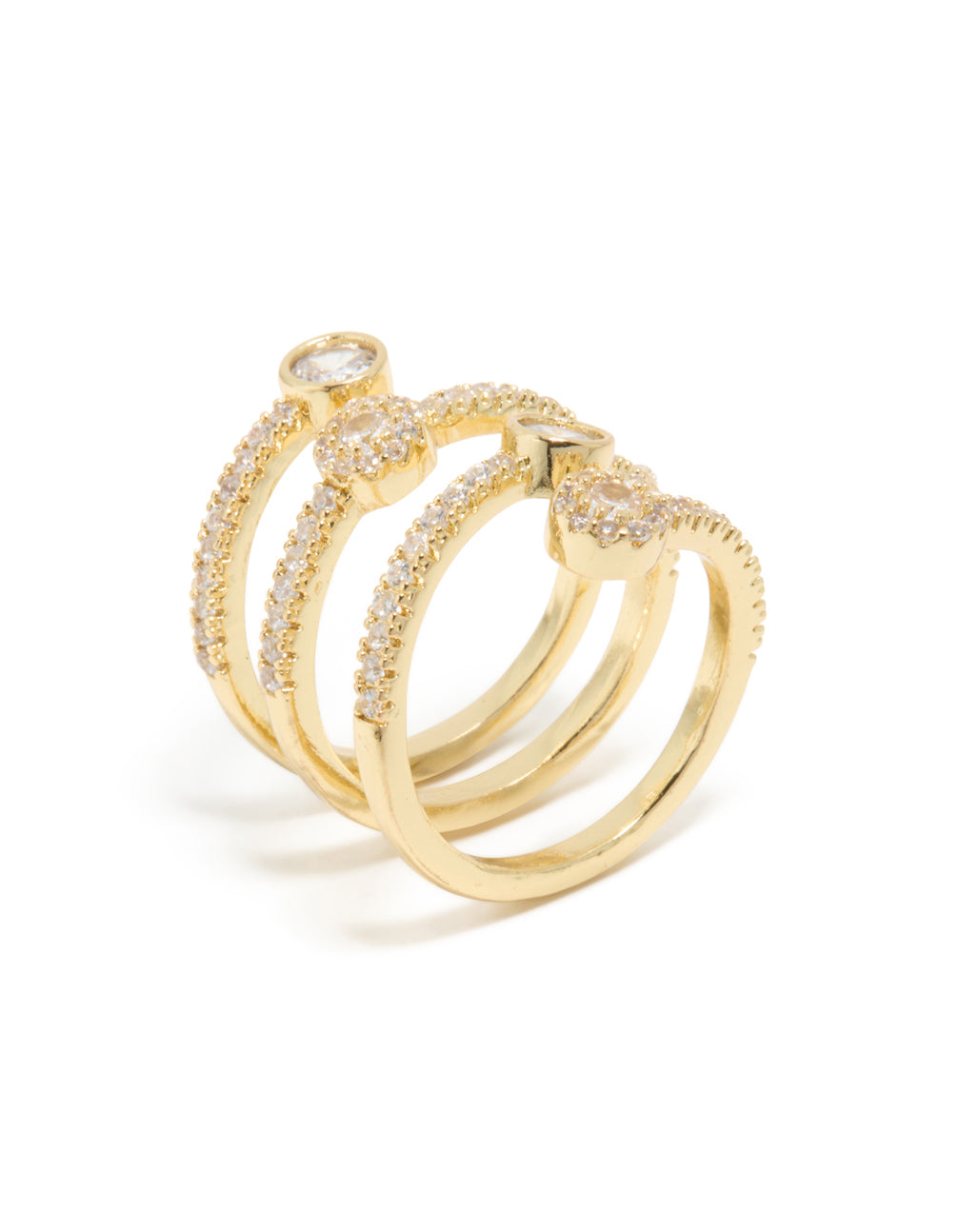 Gold Plated Cubic Zirconia Crystal Dazzling Wrap Layered Ring side view