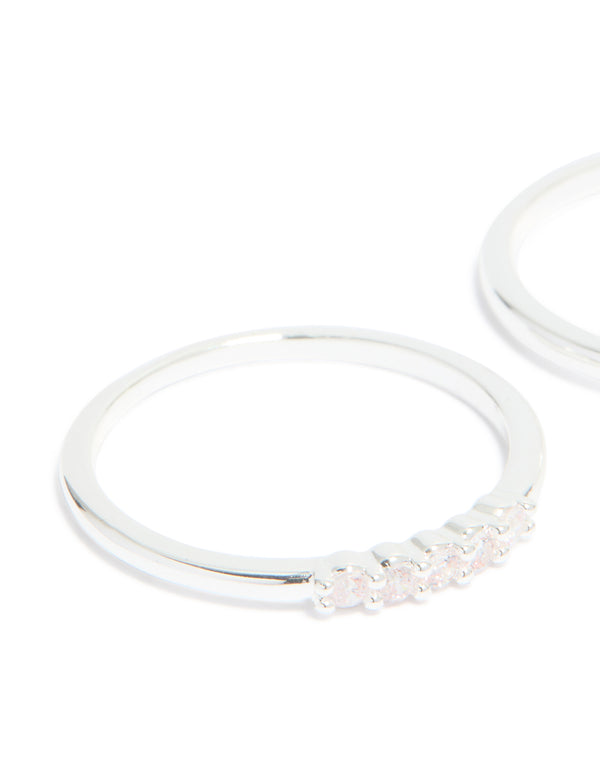 Silver Plated Cubic Zirconia & Fine Pearl Stacking Rings 2-Pack