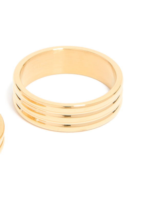 Presenting waterproof gold plated stainless steel simple band stacking rings in a 2-pack side detail view