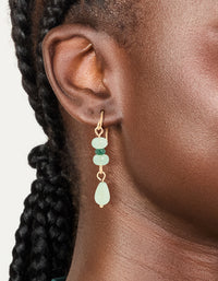 Gold Green Jade Semi Precious Stone Beaded Drop Earrings - link has visual effect only