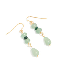 Gold Green Jade Semi Precious Stone Beaded Drop Earrings - link has visual effect only