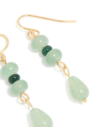 Gold Green Jade Semi Precious Stone Beaded Drop Earrings - link has visual effect only