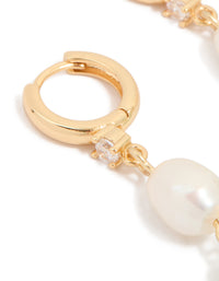 Gold Green Jade Semi Precious Stone Freshwater Pearl Cubic Zirconia Drop Earrings - link has visual effect only