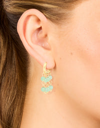 Gold Green Jade Semi Precious Stone Beaded Fringe Drop Earrings - link has visual effect only