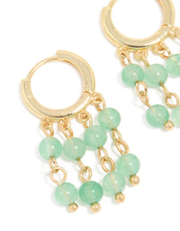 Gold Green Jade Semi Precious Stone Beaded Fringe Drop Earrings - link has visual effect only
