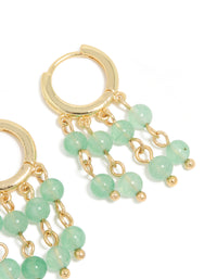 Gold Green Jade Semi Precious Stone Beaded Fringe Drop Earrings - link has visual effect only