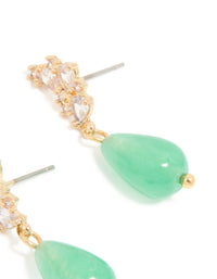 Gold Cubic Zirconia Green Jade Semi Precious Stone Beaded Drop Earrings - link has visual effect only