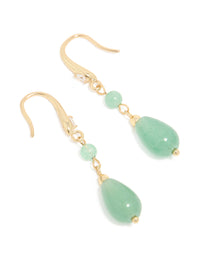 Gold Jade Green Semi Precious Stone Oval Long Drop Hoop Earrings - link has visual effect only