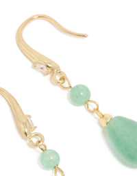Gold Jade Green Semi Precious Stone Oval Long Drop Hoop Earrings - link has visual effect only
