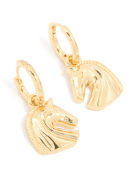 Gold Horse Huggie Drop Earrings - link has visual effect only