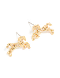 Gold Cubic Zirconia Jumping Horse Stud Earrings - link has visual effect only