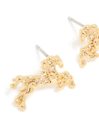 Gold Cubic Zirconia Jumping Horse Stud Earrings - link has visual effect only