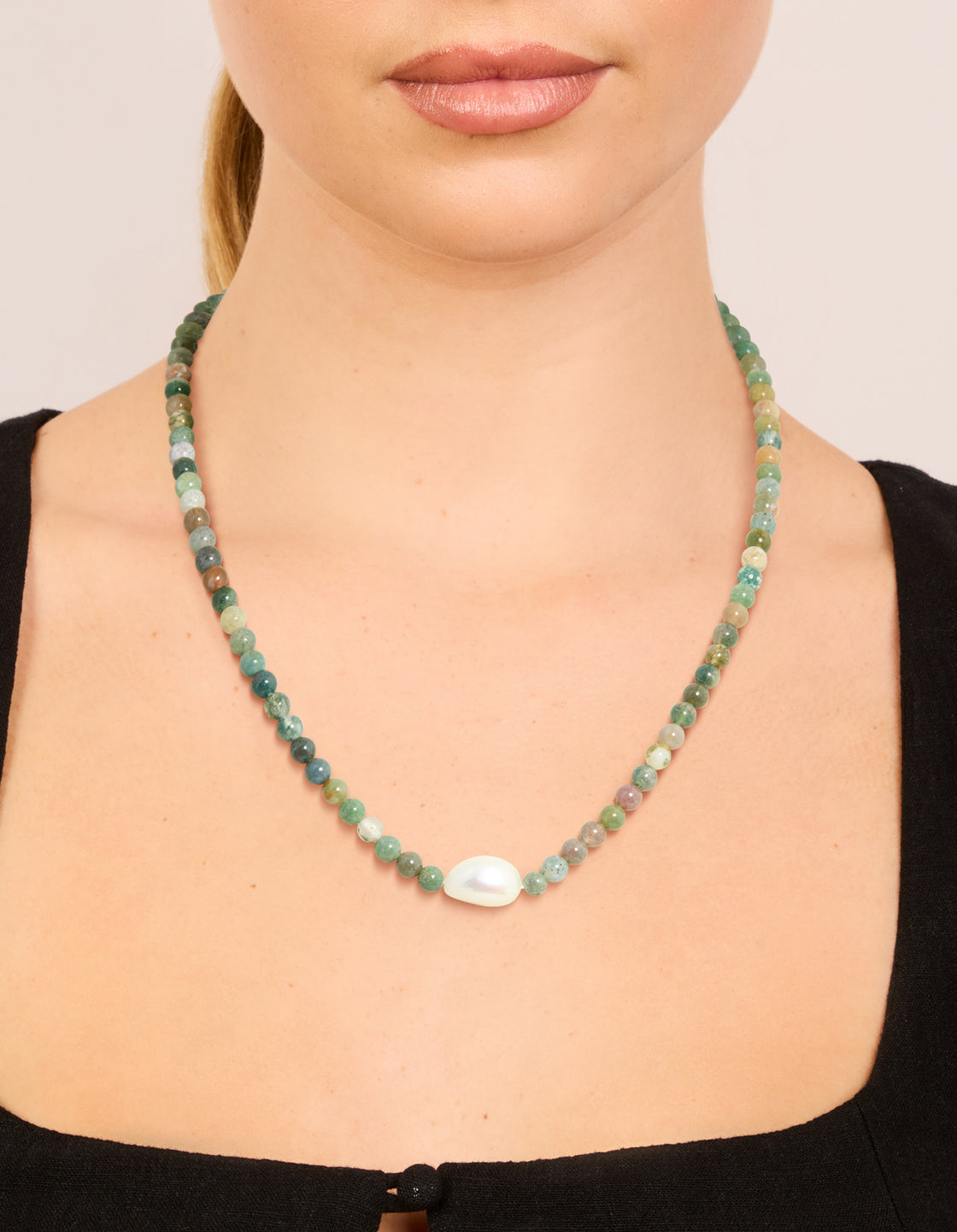 Gold Plated Jade Semi Precious Stone Mixed Beaded Freshwater Pearl Necklace