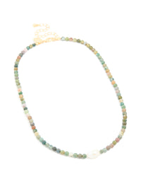Gold Plated Jade Semi Precious Stone Mixed Beaded Freshwater Pearl Necklace - link has visual effect only