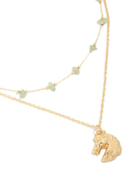 Gold Green Jade Semi Precious Stone Chips & Horse Layered Necklace - link has visual effect only