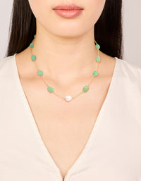 Gold Plated Jade Semi Precious Stone Beaded Station Necklace - link has visual effect only
