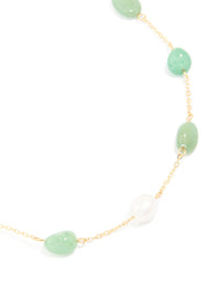 Gold Plated Jade Semi Precious Stone Beaded Station Necklace - link has visual effect only